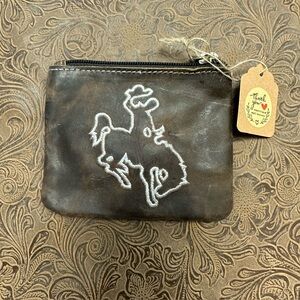Brown Leather coin purse with Embroidered Cowboy Design